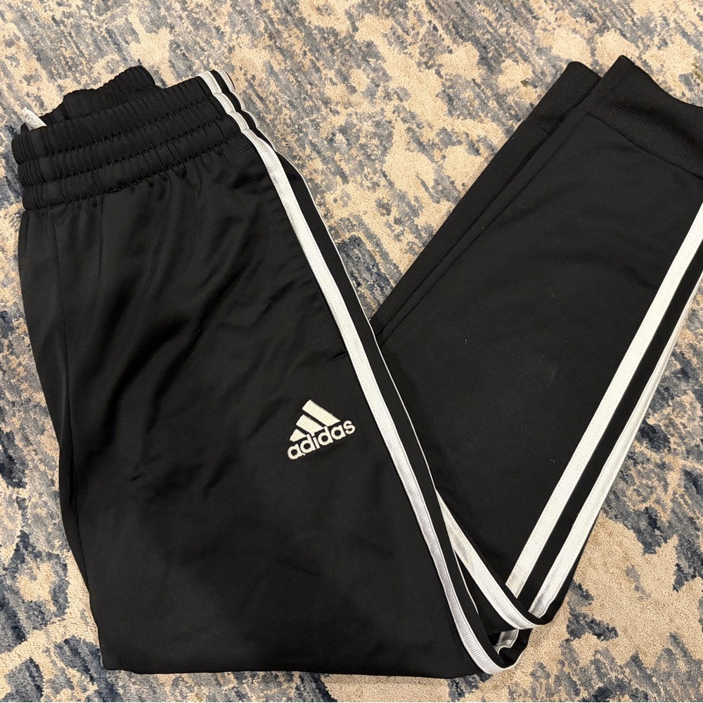 Adidas Kids Black Joggers with White Stripes